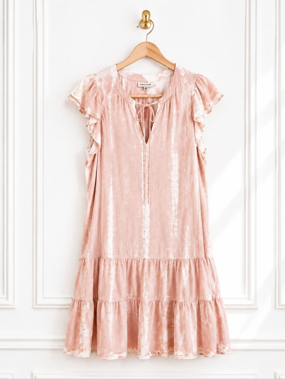 Knox Rose | Blush Tie-Dye Lyocell Boho Ruffle | Dress Size XXL | Flutter Sleeve - Picture 5 of 8